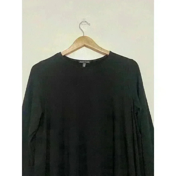 Eileen Fisher Long Sleeve Black Top Scoop Neck Viscose Spandex Top - Picture 4 of 9